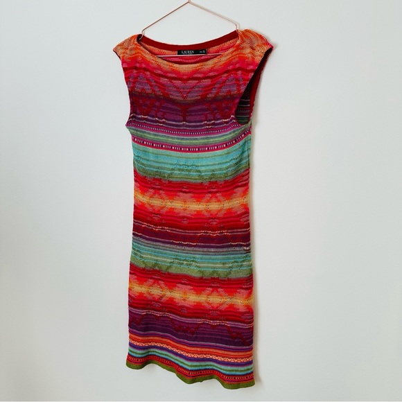 Lauren Ralph Lauren Rainbow Indian Blanket Aztec knitted Dress Sleeveless - Picture 4 of 6